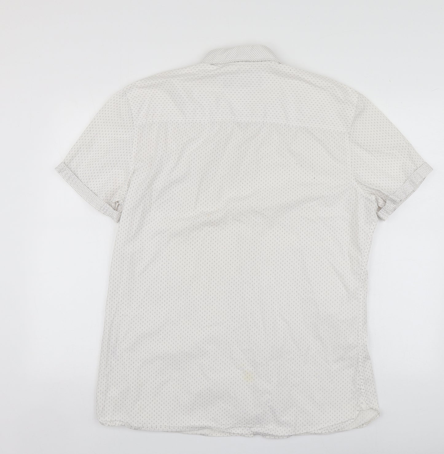 NEXT Mens White Geometric Cotton  Button-Up Size L Collared