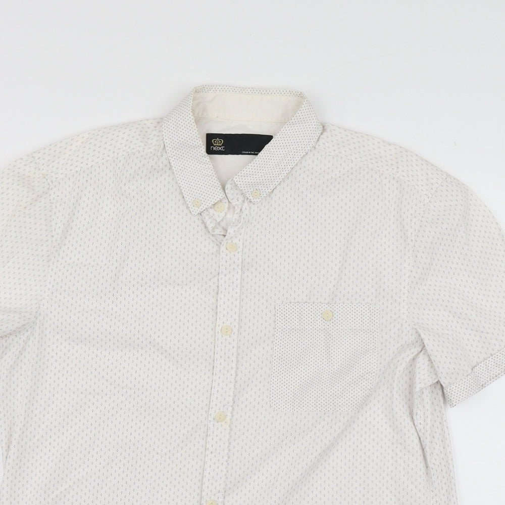 NEXT Mens White Geometric Cotton  Button-Up Size L Collared