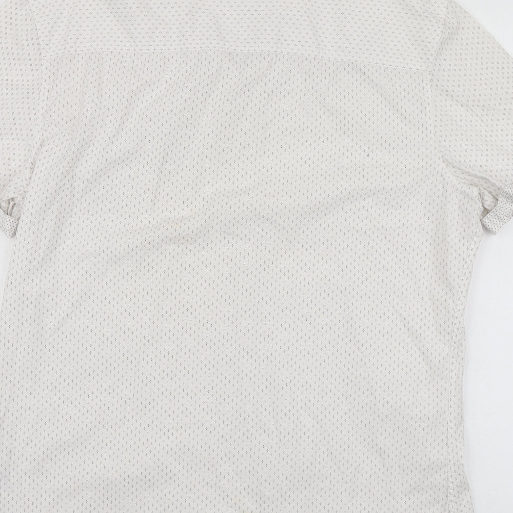 NEXT Mens White Geometric Cotton  Button-Up Size L Collared