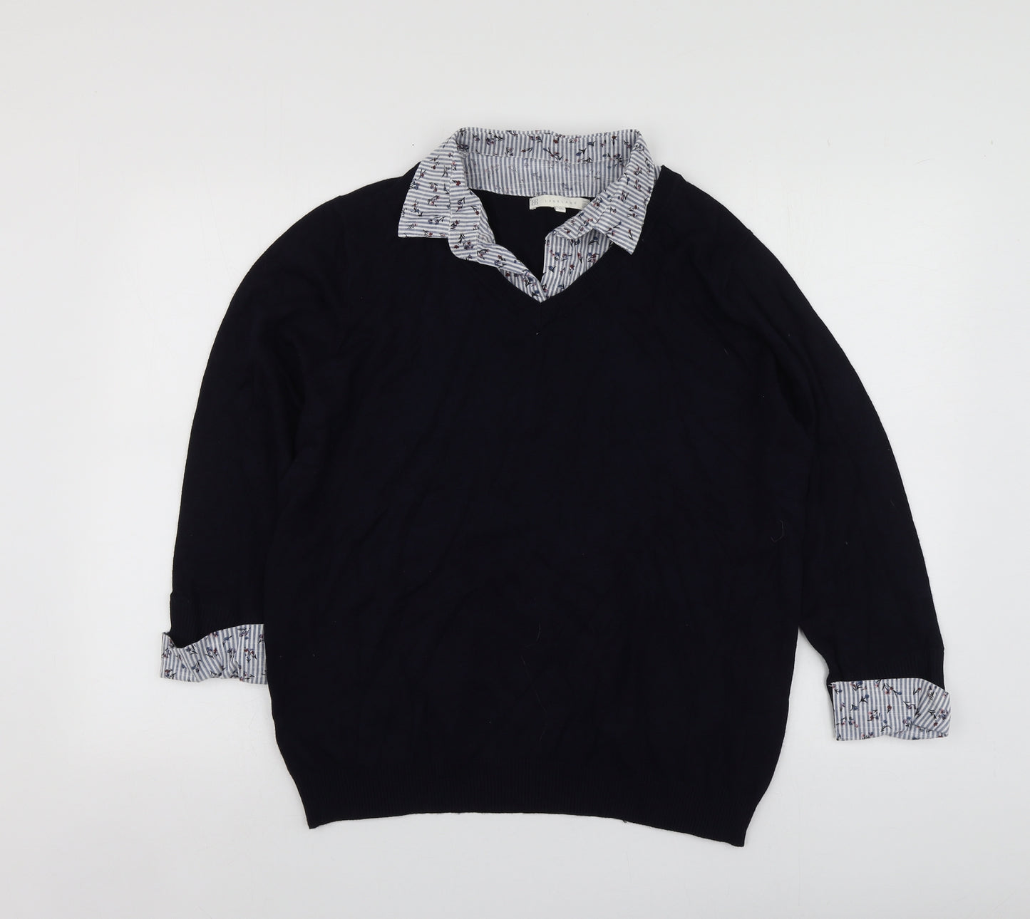 Lakeland Womens Blue Collared  Viscose Pullover Jumper Size 16