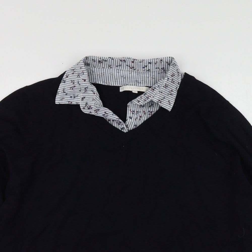 Lakeland Womens Blue Collared  Viscose Pullover Jumper Size 16