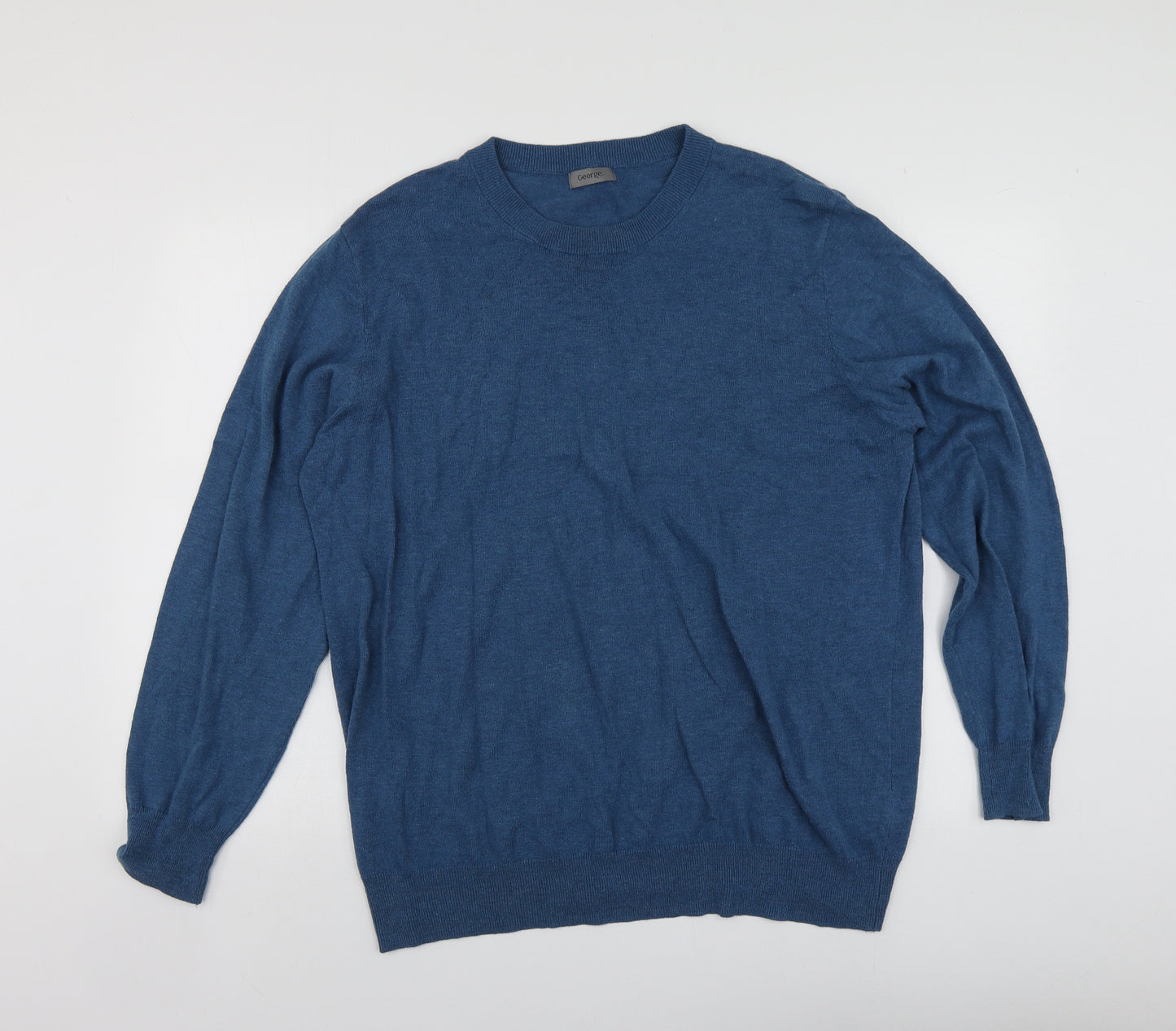 George Mens Blue Round Neck  Cotton Pullover Jumper Size XL