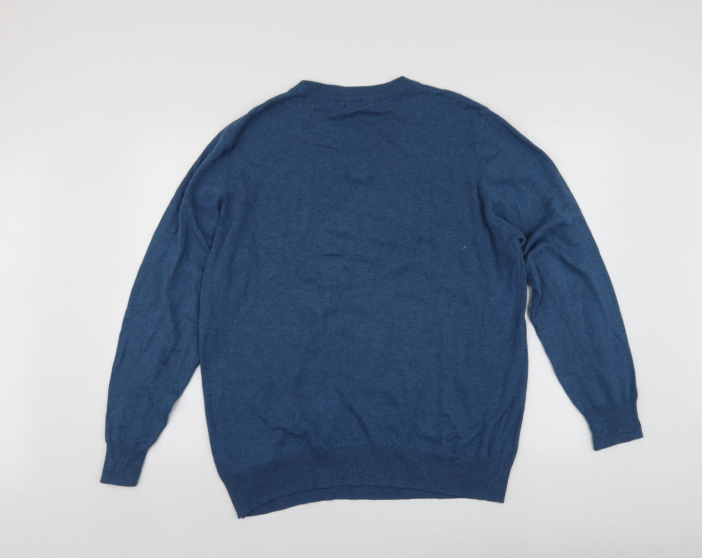George Mens Blue Round Neck  Cotton Pullover Jumper Size XL