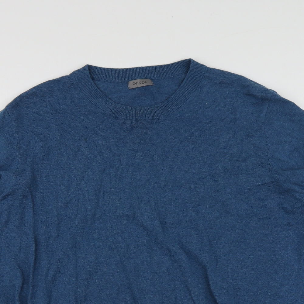 George Mens Blue Round Neck  Cotton Pullover Jumper Size XL
