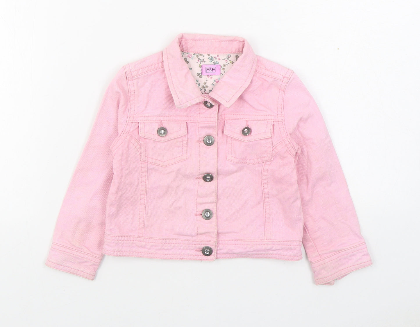 F&F Girls Pink   Jacket  Size 2-3 Years  Button