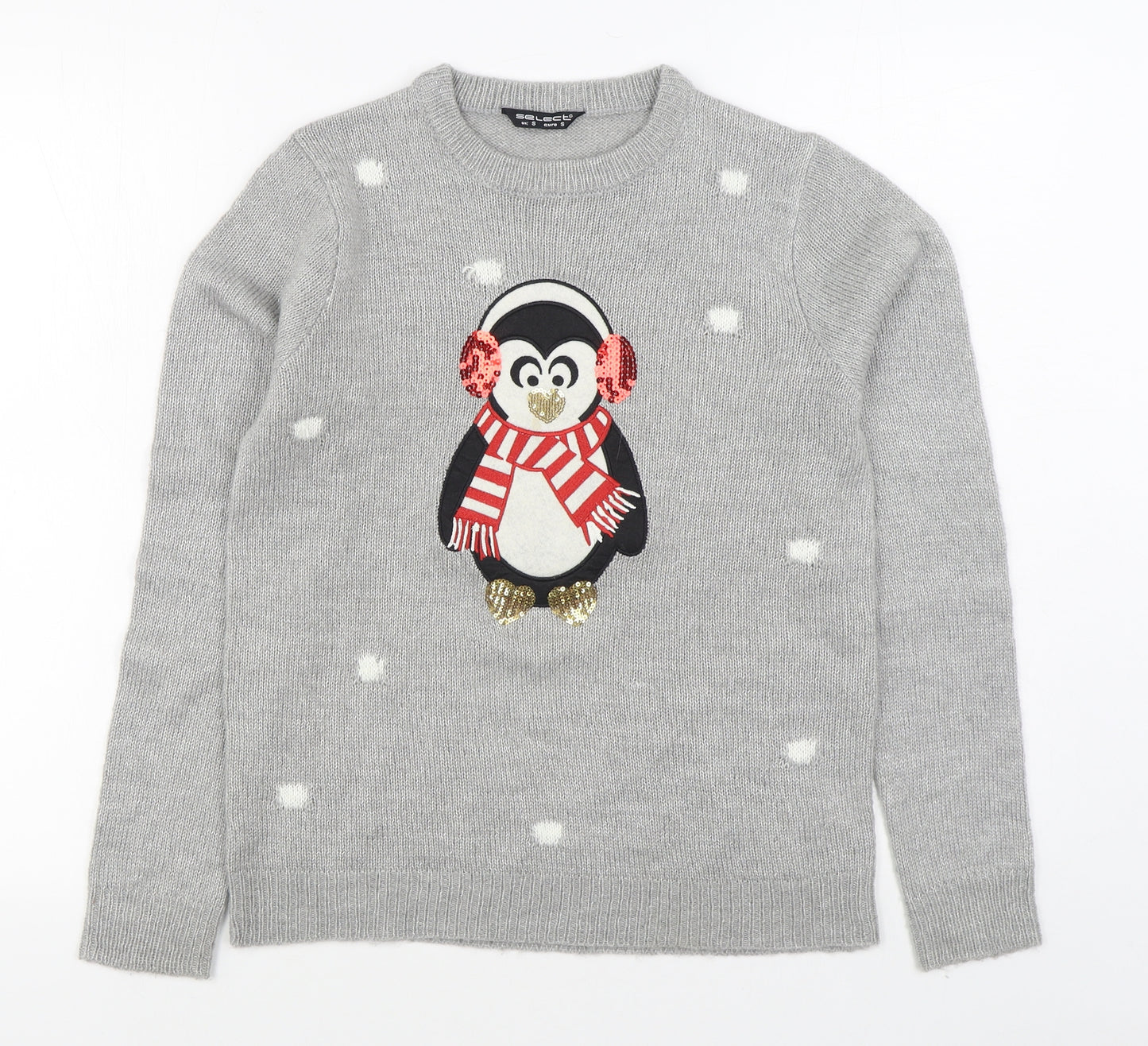 Select Womens Grey Round Neck  Acrylic Pullover Jumper Size S   - Christmas Jumper