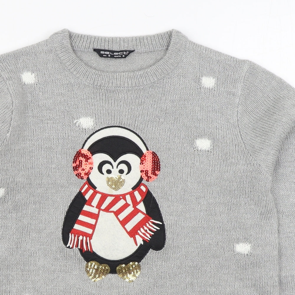 Select Womens Grey Round Neck  Acrylic Pullover Jumper Size S   - Christmas Jumper