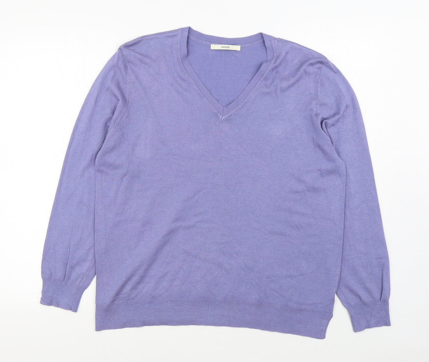 George Womens Purple V-Neck  Viscose Pullover Jumper Size 18
