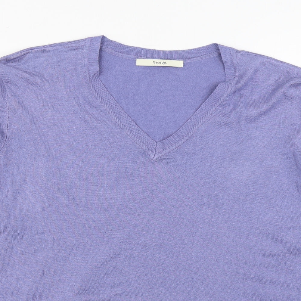 George Womens Purple V-Neck  Viscose Pullover Jumper Size 18