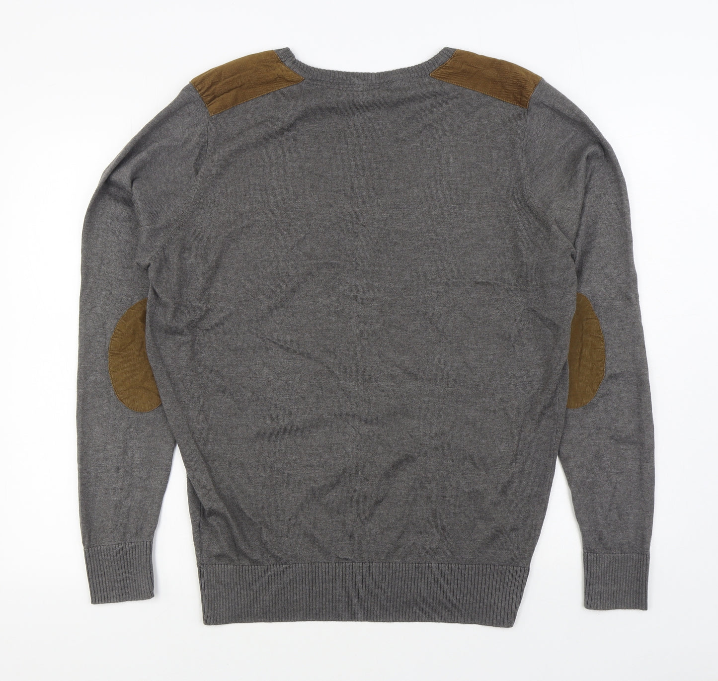 Brave Soul Mens Grey Round Neck  Acrylic Pullover Jumper Size L