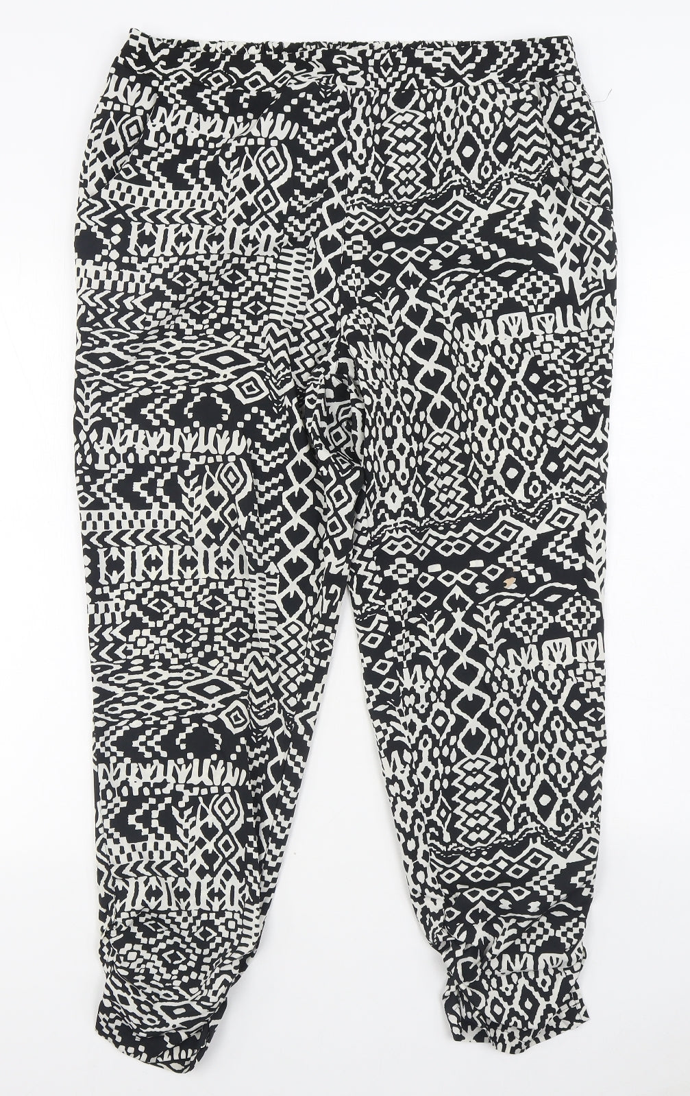 F&F Womens Black Geometric Polyester Trousers  Size 16 L28 in Regular