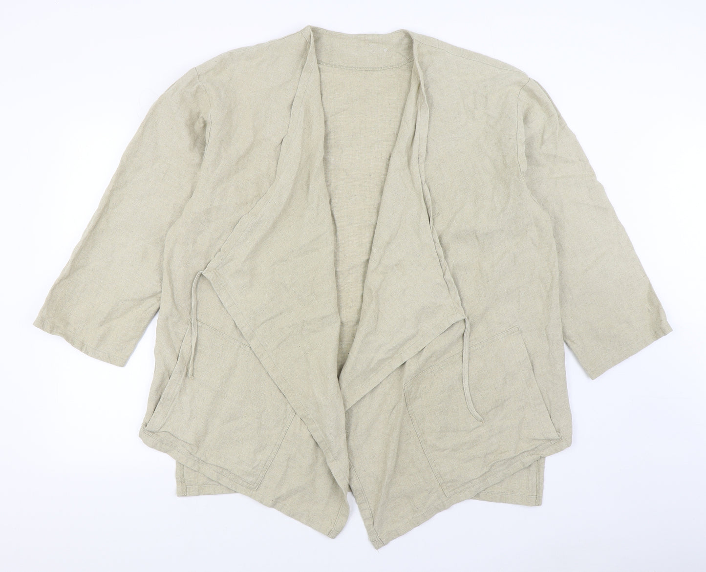 Gitta Womens Beige V-Neck  Linen Cardigan Jumper One Size