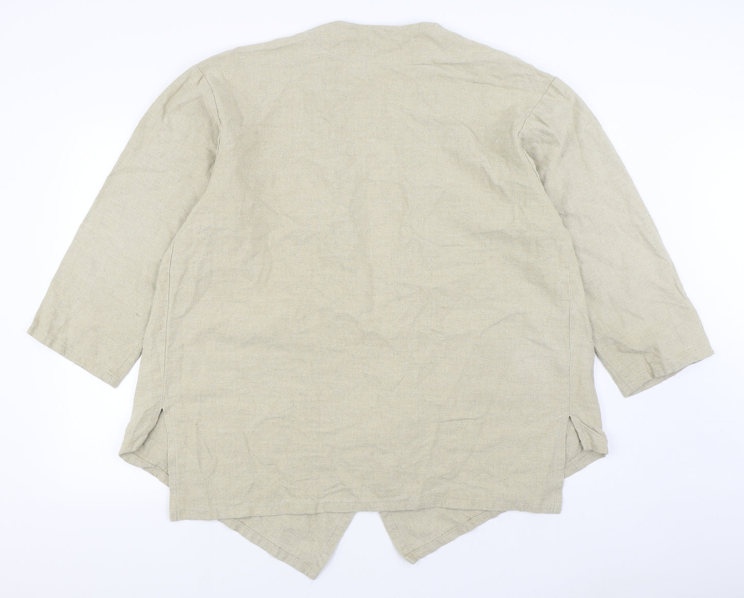 Gitta Womens Beige V-Neck  Linen Cardigan Jumper One Size