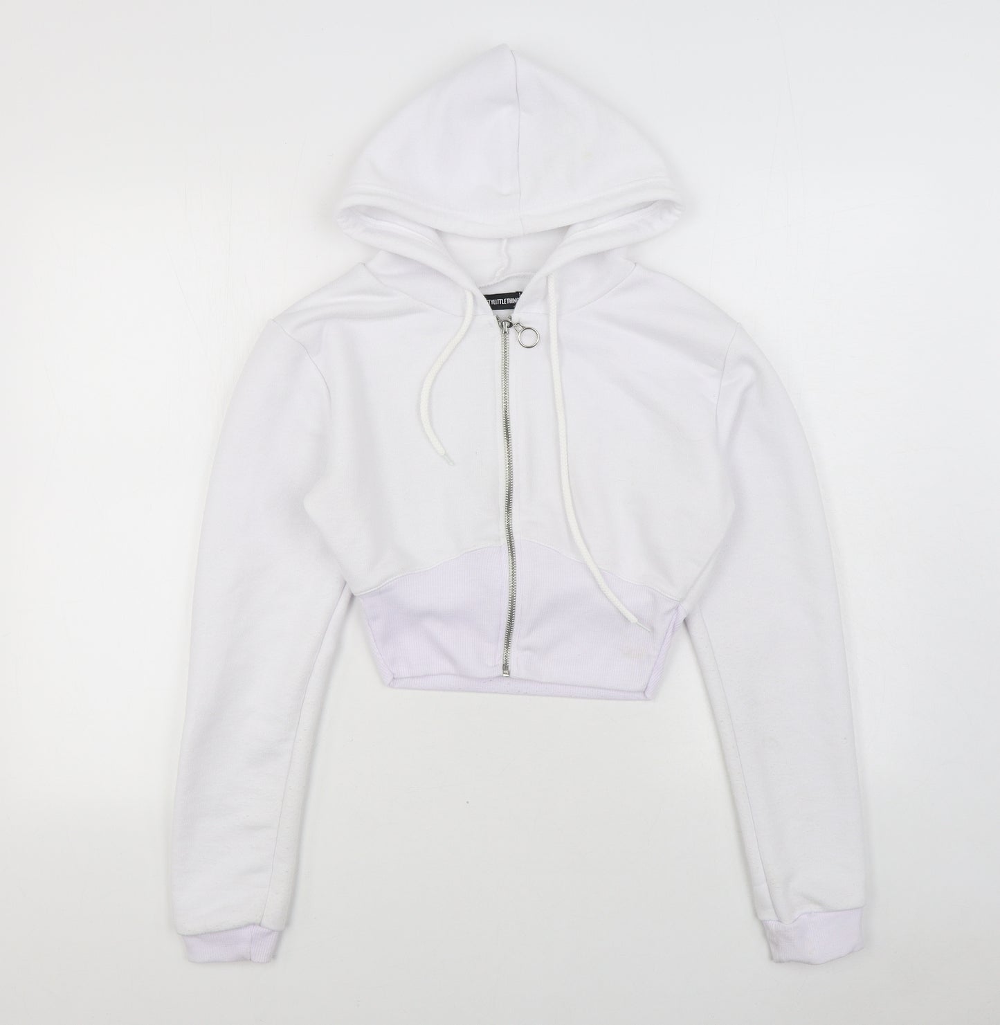 PRETTY LITTLE THING  Womens White  Cotton Full Zip Hoodie Size 8  Zip