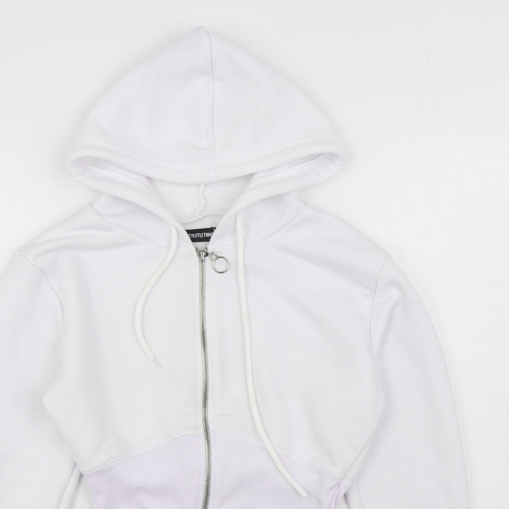 PRETTY LITTLE THING  Womens White  Cotton Full Zip Hoodie Size 8  Zip