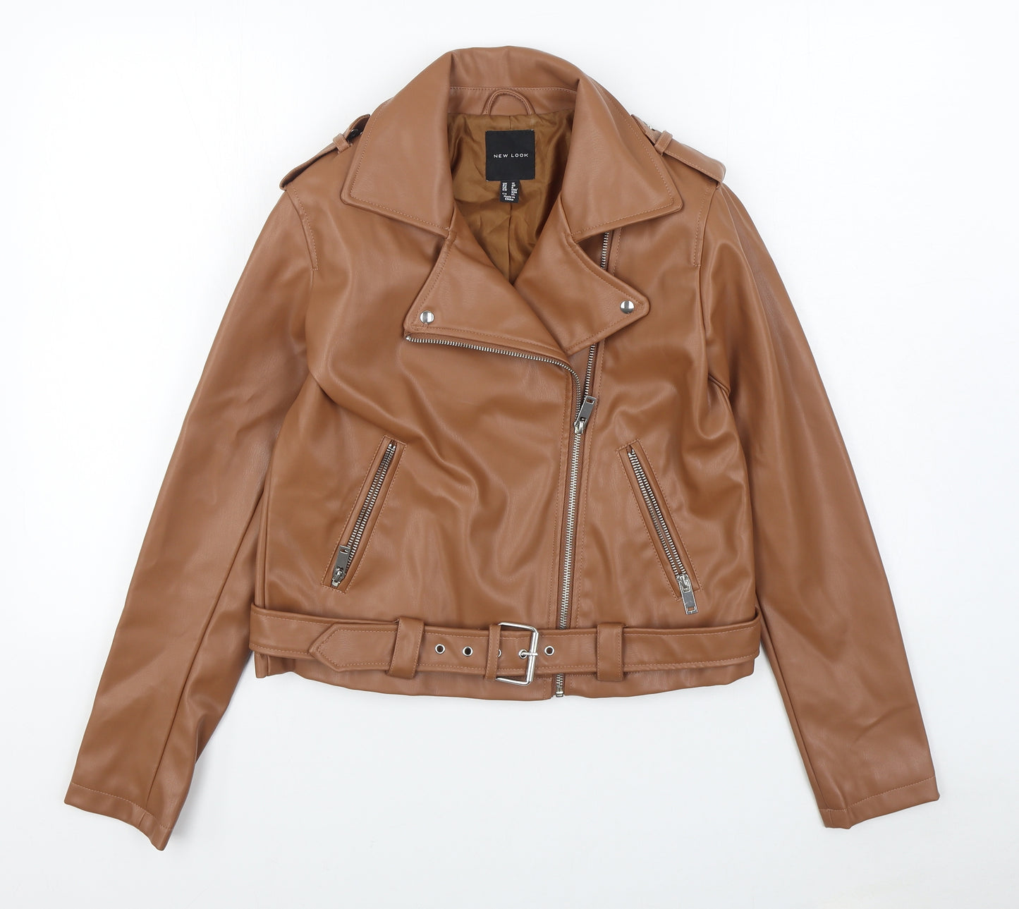 New Look Womens Brown   Biker Jacket Size 12  Zip