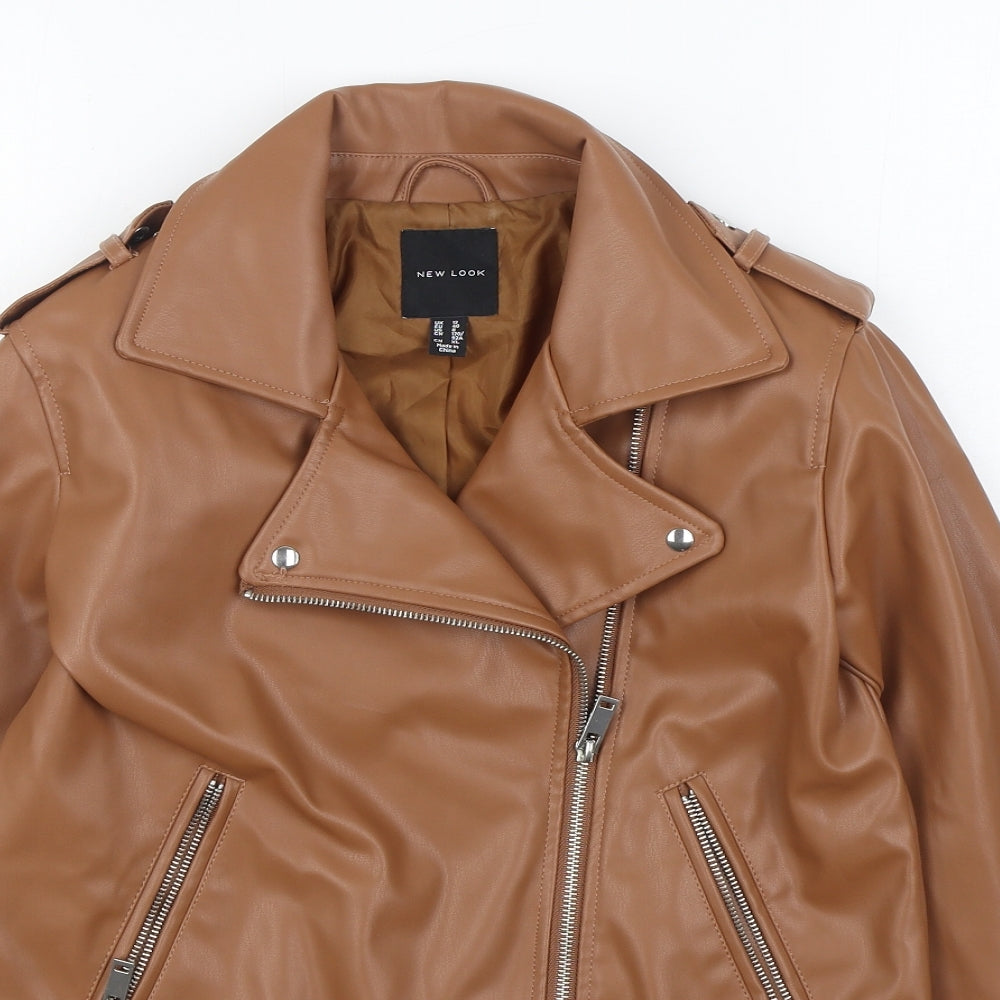 New Look Womens Brown   Biker Jacket Size 12  Zip