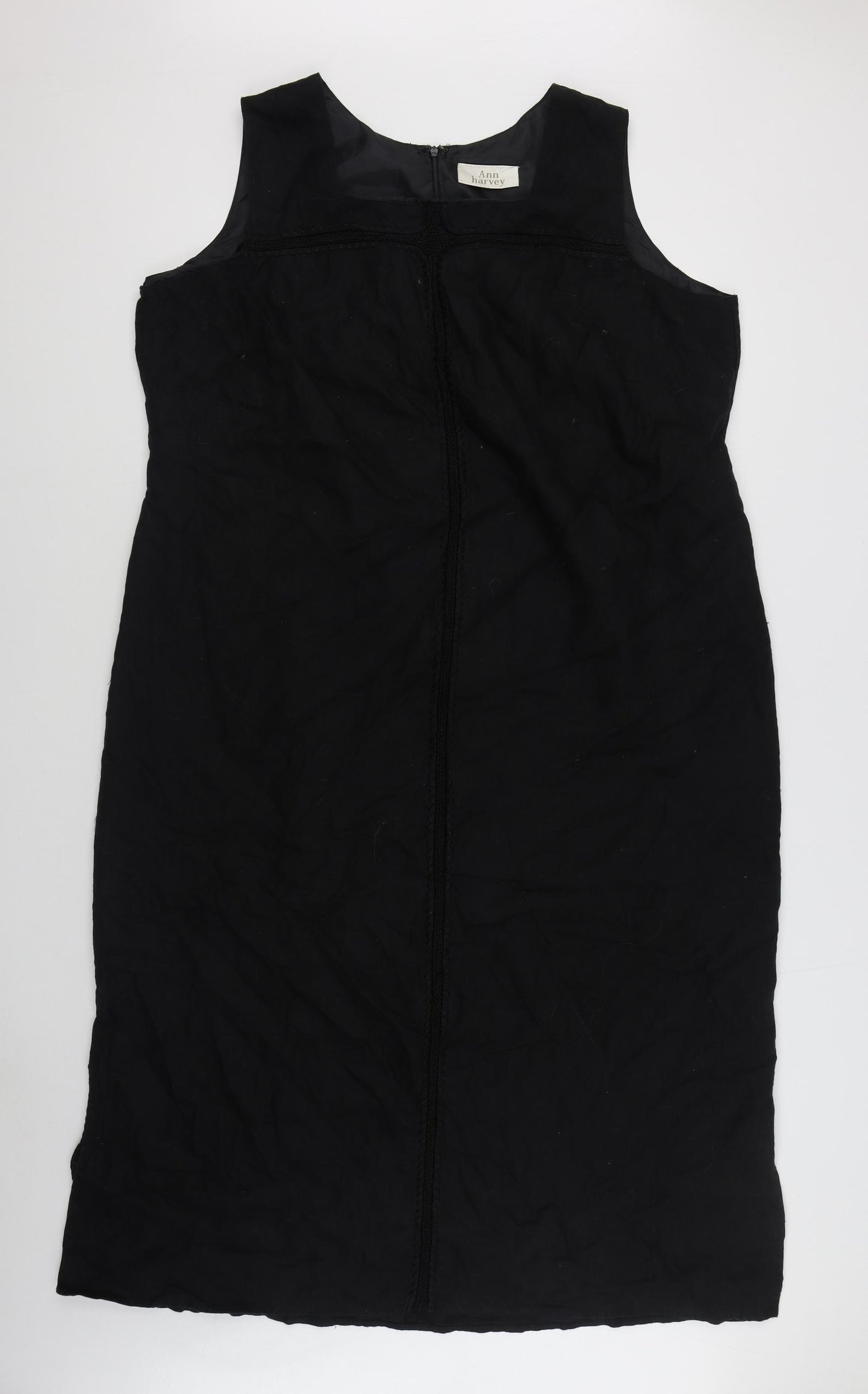 Ann Harvey Womens Black  Linen Sheath  Size 24  Square Neck Zip