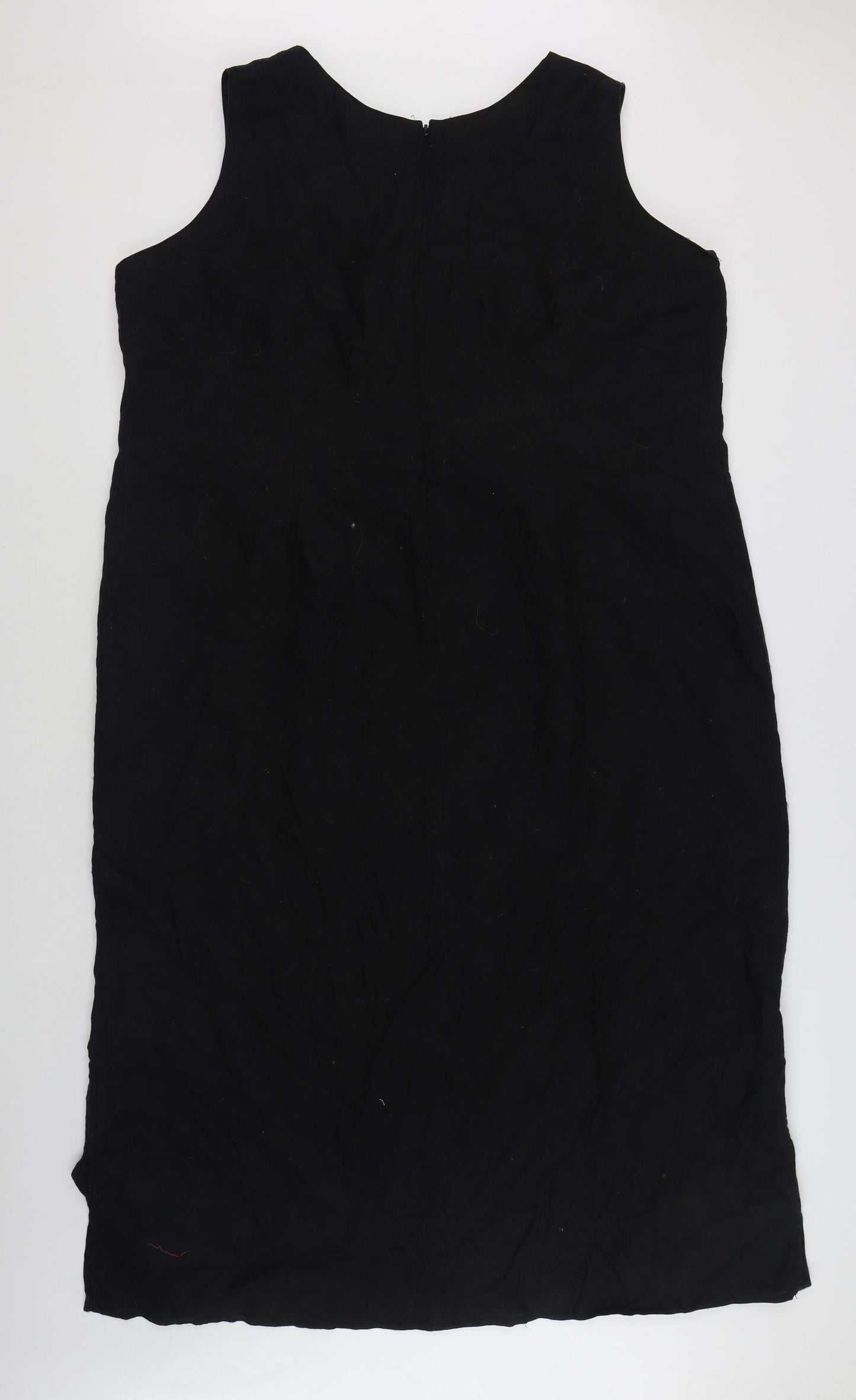 Ann Harvey Womens Black  Linen Sheath  Size 24  Square Neck Zip
