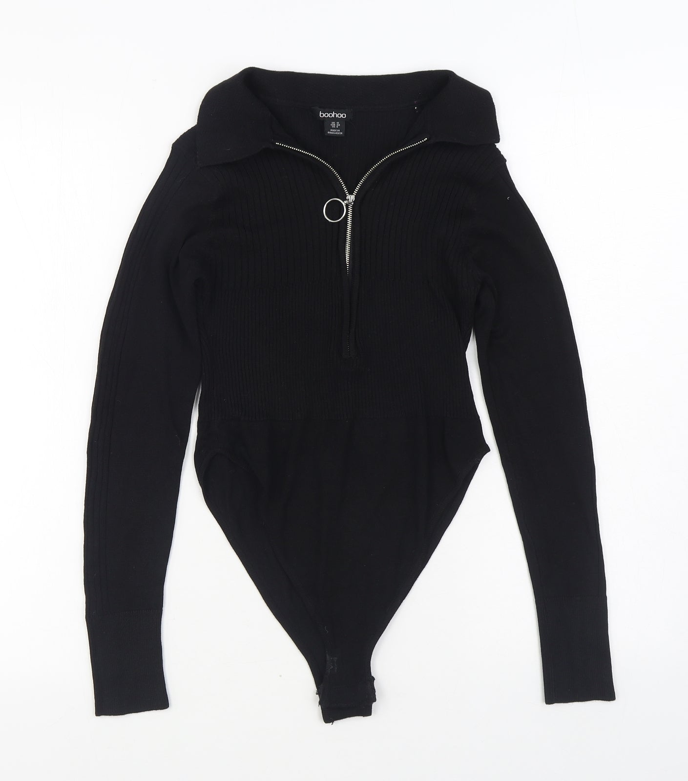 Boohoo Womens Black  Viscose Bodysuit One-Piece Size 12  Button