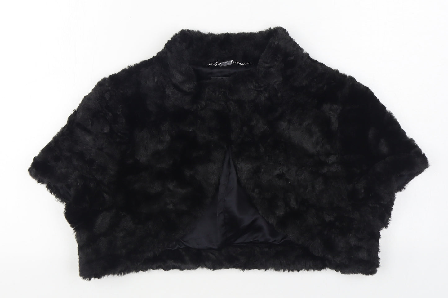Coast Womens Black V-Neck  Acrylic Shrug Jumper Size L   - Faux fur