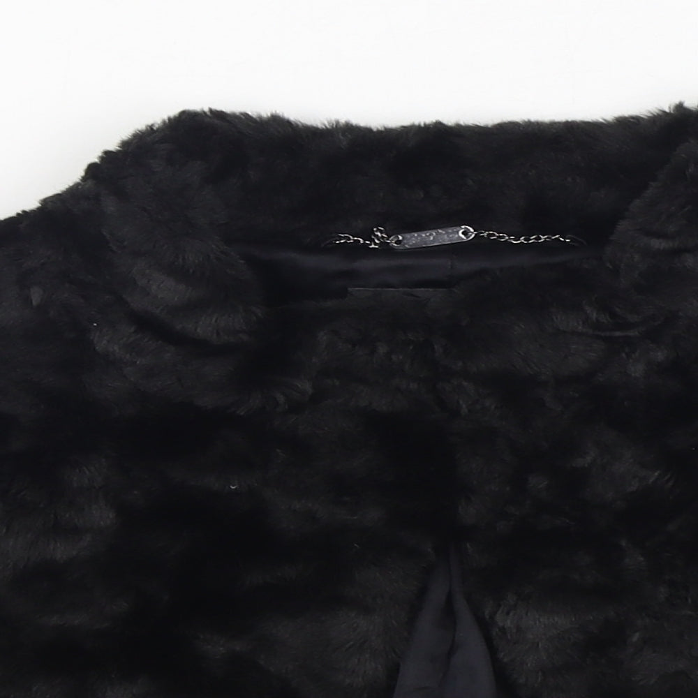 Coast Womens Black V-Neck  Acrylic Shrug Jumper Size L   - Faux fur