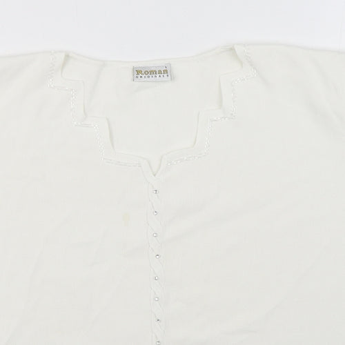 Roman Womens White V-Neck  Viscose Pullover Jumper Size L