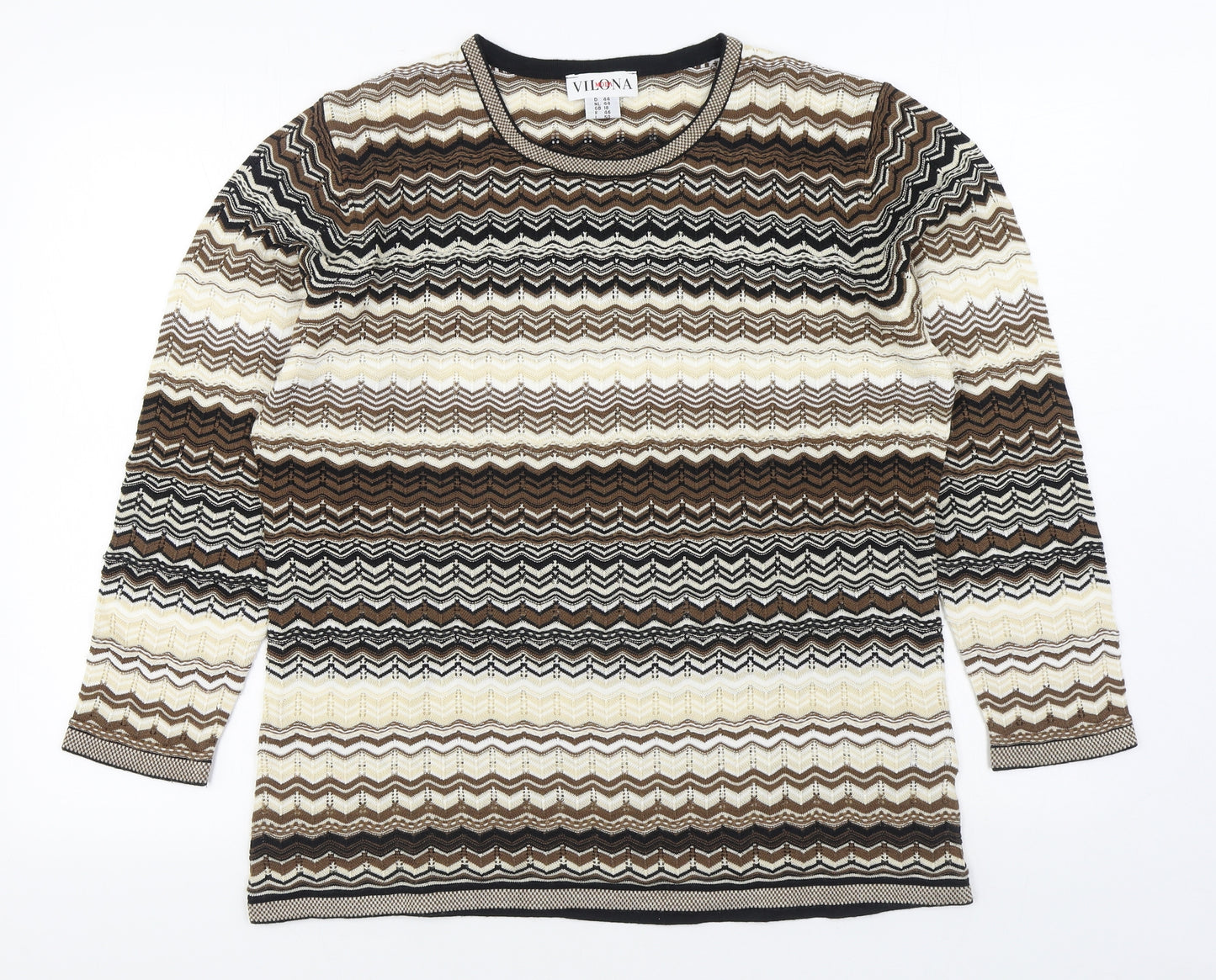 Vilona Womens Blue Round Neck Striped Acrylic Pullover Jumper Size 18