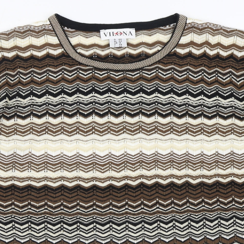 Vilona Womens Blue Round Neck Striped Acrylic Pullover Jumper Size 18