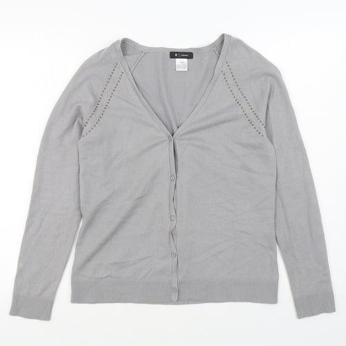 R Essential Womens Grey V-Neck  Acrylic Cardigan Jumper Size 10