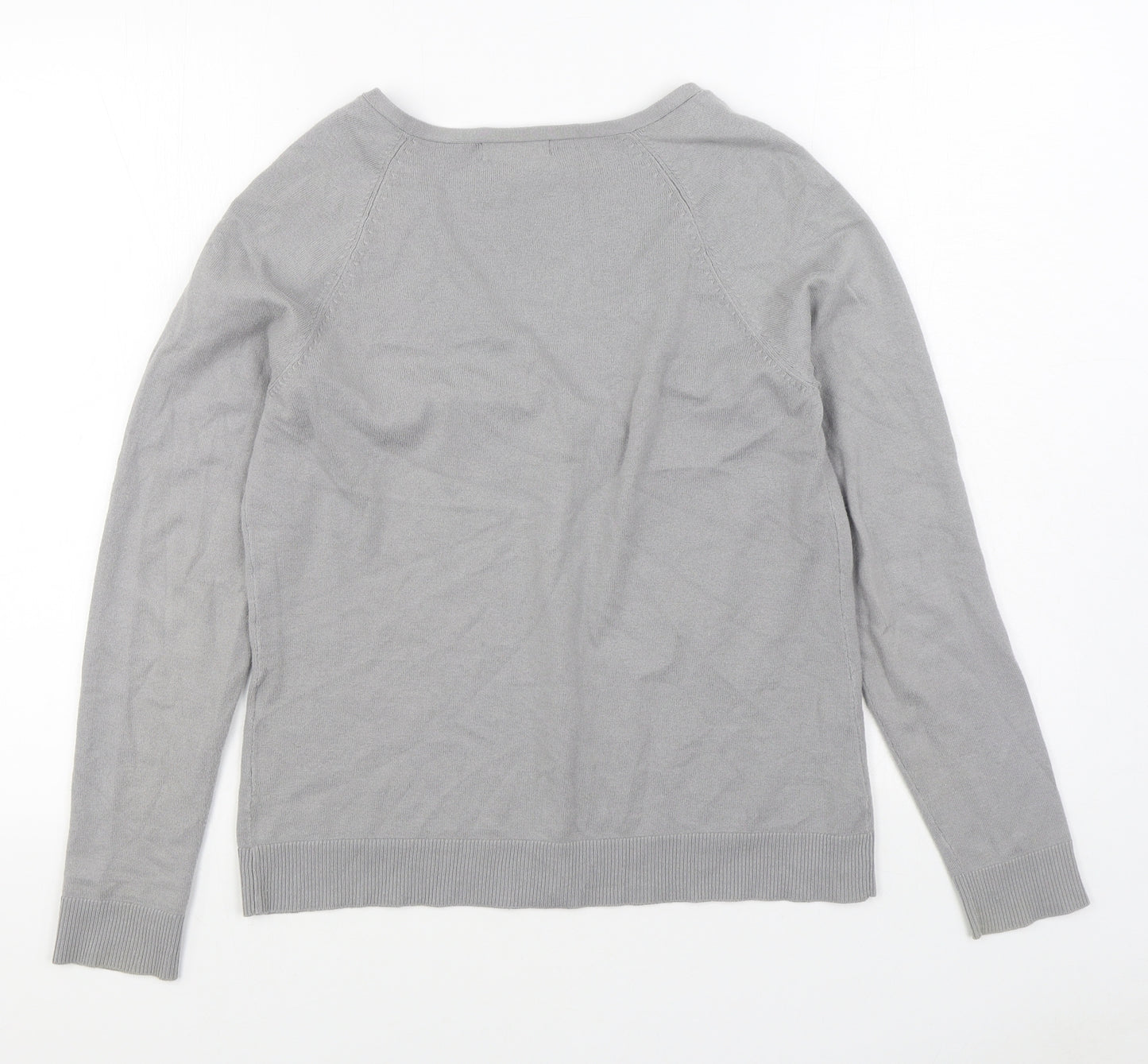 R Essential Womens Grey V-Neck  Acrylic Cardigan Jumper Size 10