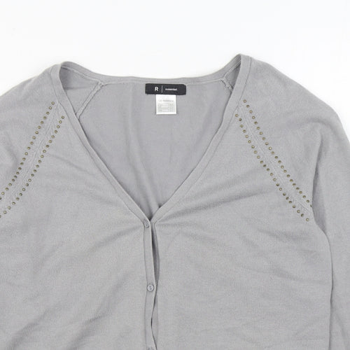 R Essential Womens Grey V-Neck  Acrylic Cardigan Jumper Size 10