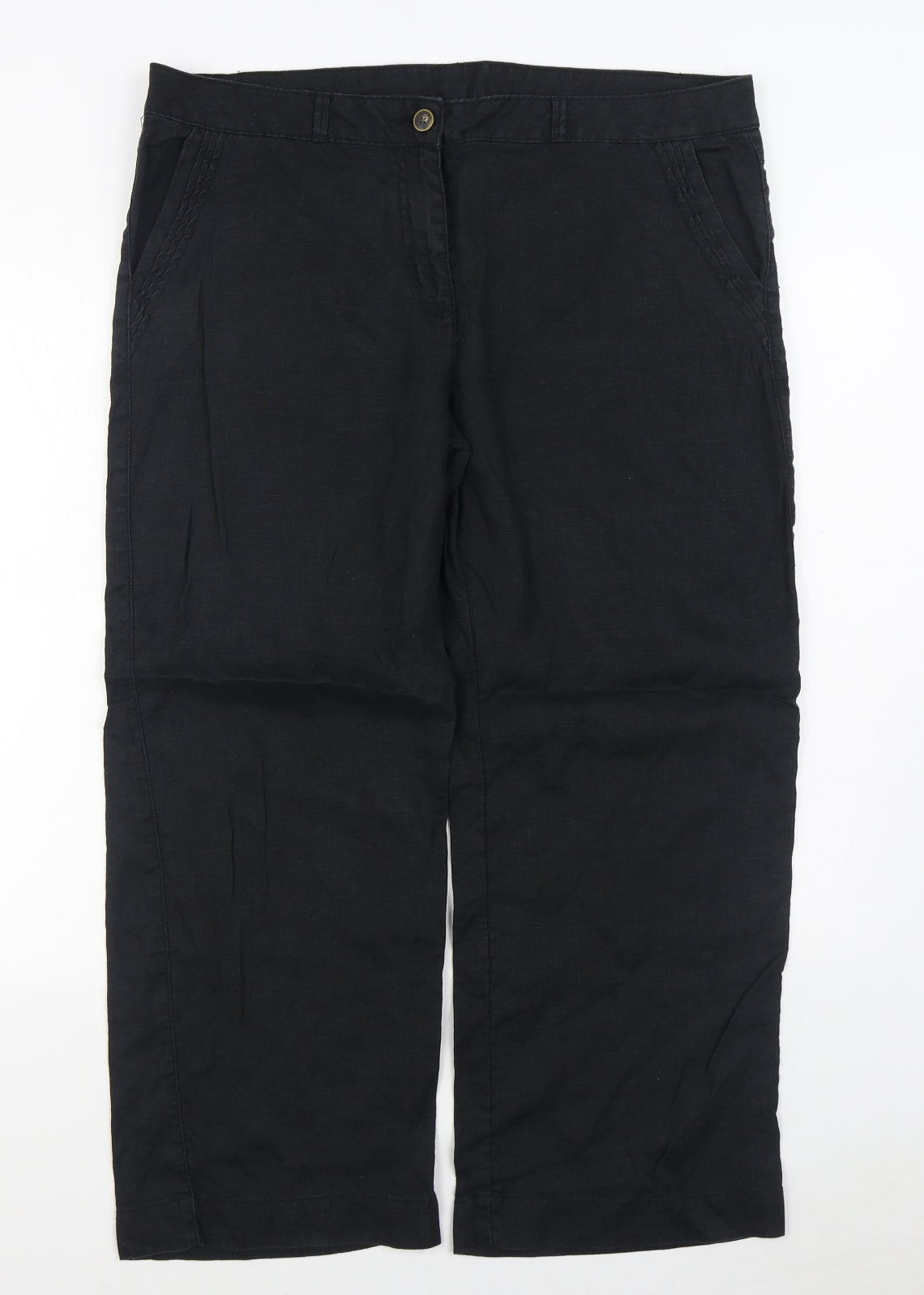 George Womens Black  Linen Trousers  Size 16 L26 in Regular Zip