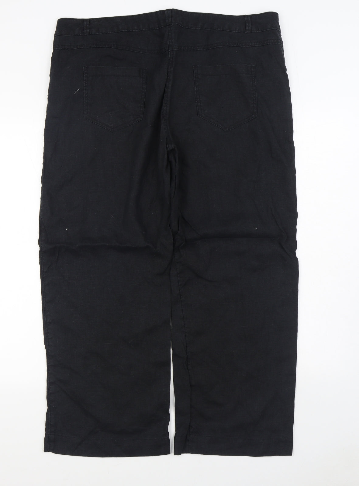 George Womens Black  Linen Trousers  Size 16 L26 in Regular Zip