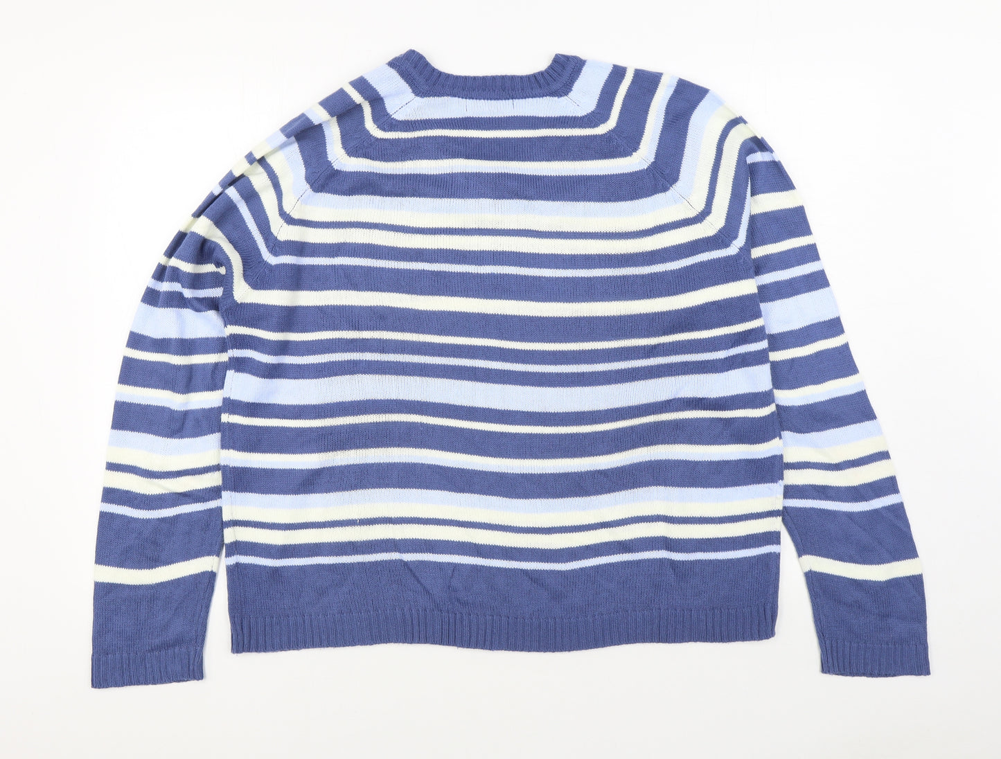 Bonmarché Womens Blue V-Neck Striped Acrylic Pullover Jumper Size L