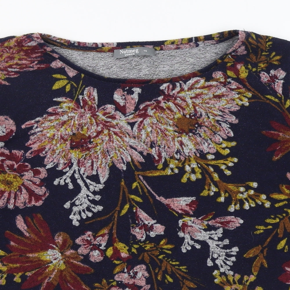 Nutmeg Womens Multicoloured Floral Polyester Pullover Sweatshirt Size 16  Pullover
