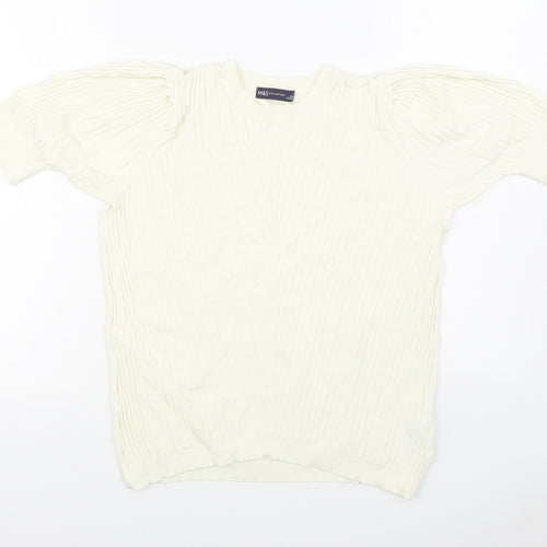 Marks and Spencer Womens White Round Neck  Viscose Pullover Jumper Size 16