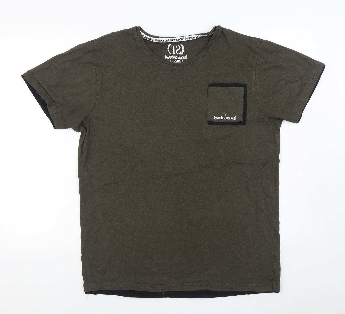 Twisted Soul Mens Green  Cotton  T-Shirt Size XL Round Neck