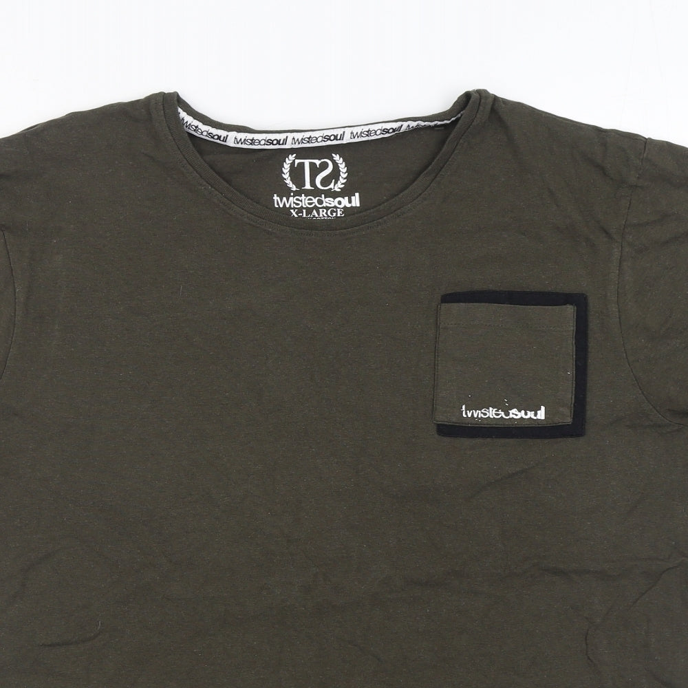 Twisted Soul Mens Green  Cotton  T-Shirt Size XL Round Neck