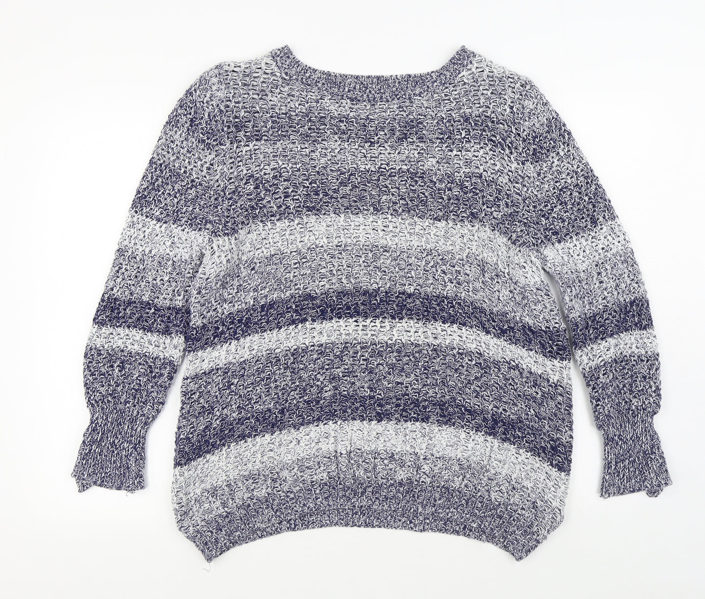 TU Womens Blue Boat Neck Striped 100% Cotton Pullover Jumper Size 16