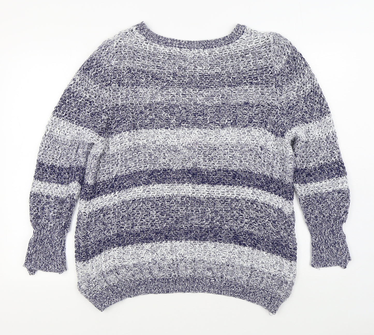 TU Womens Blue Boat Neck Striped 100% Cotton Pullover Jumper Size 16