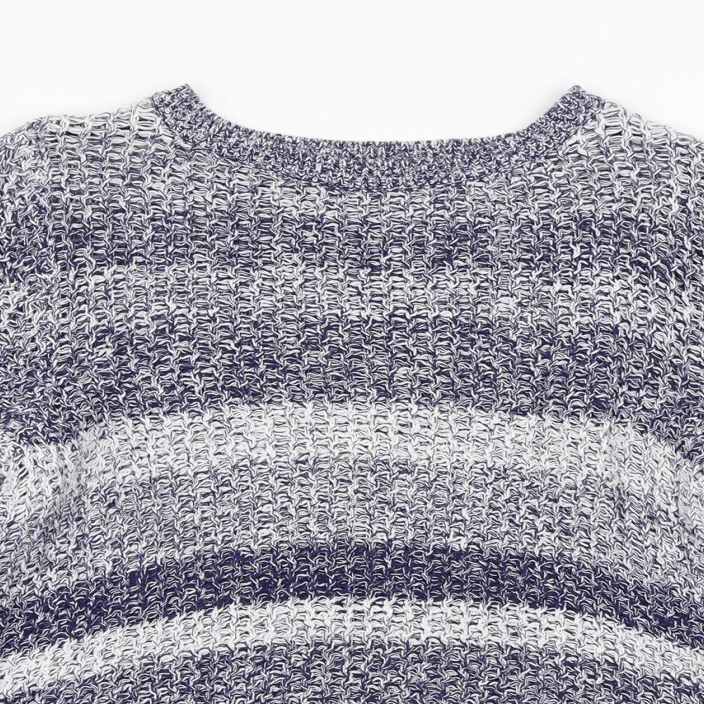 TU Womens Blue Boat Neck Striped 100% Cotton Pullover Jumper Size 16