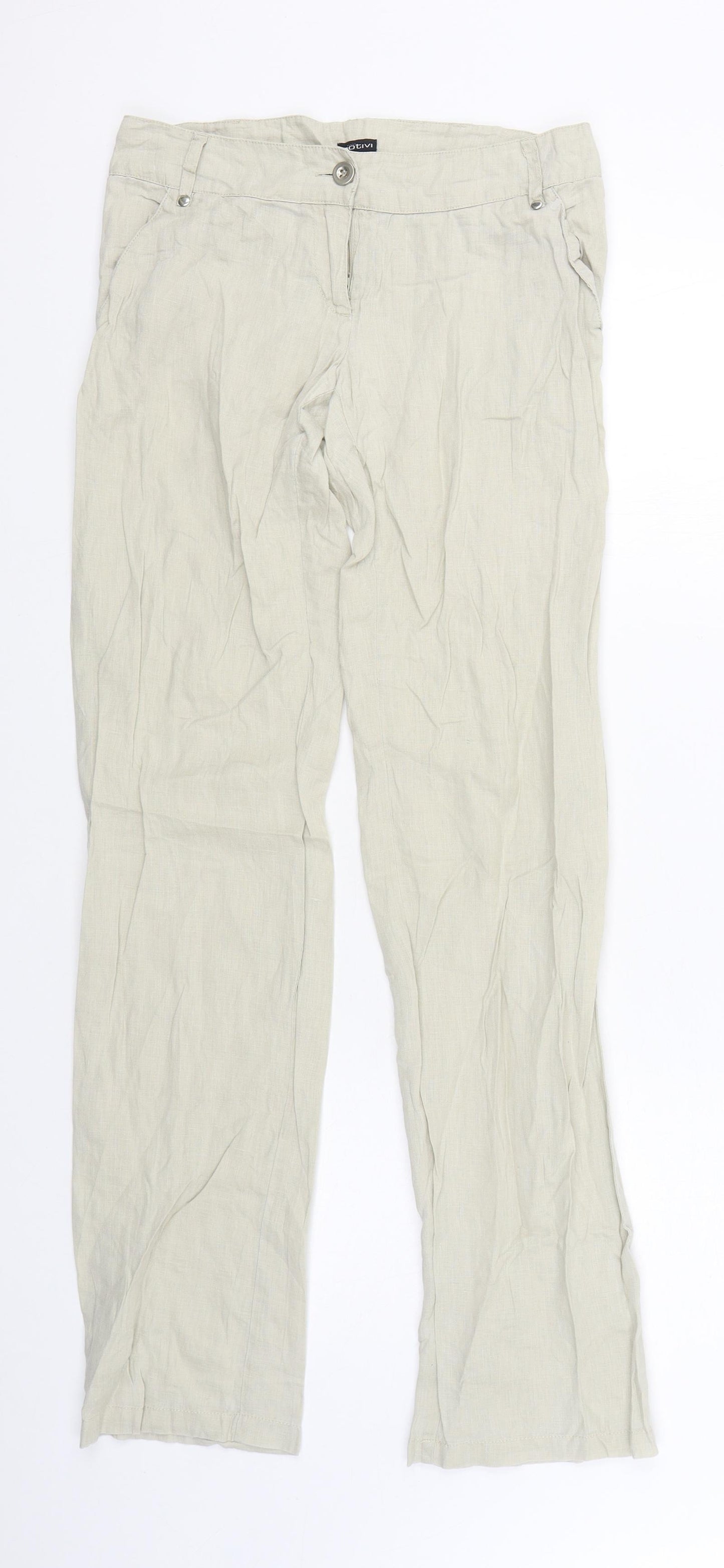 MOTIVI Womens Beige  Linen Trousers  Size 6 L33 in Regular Zip