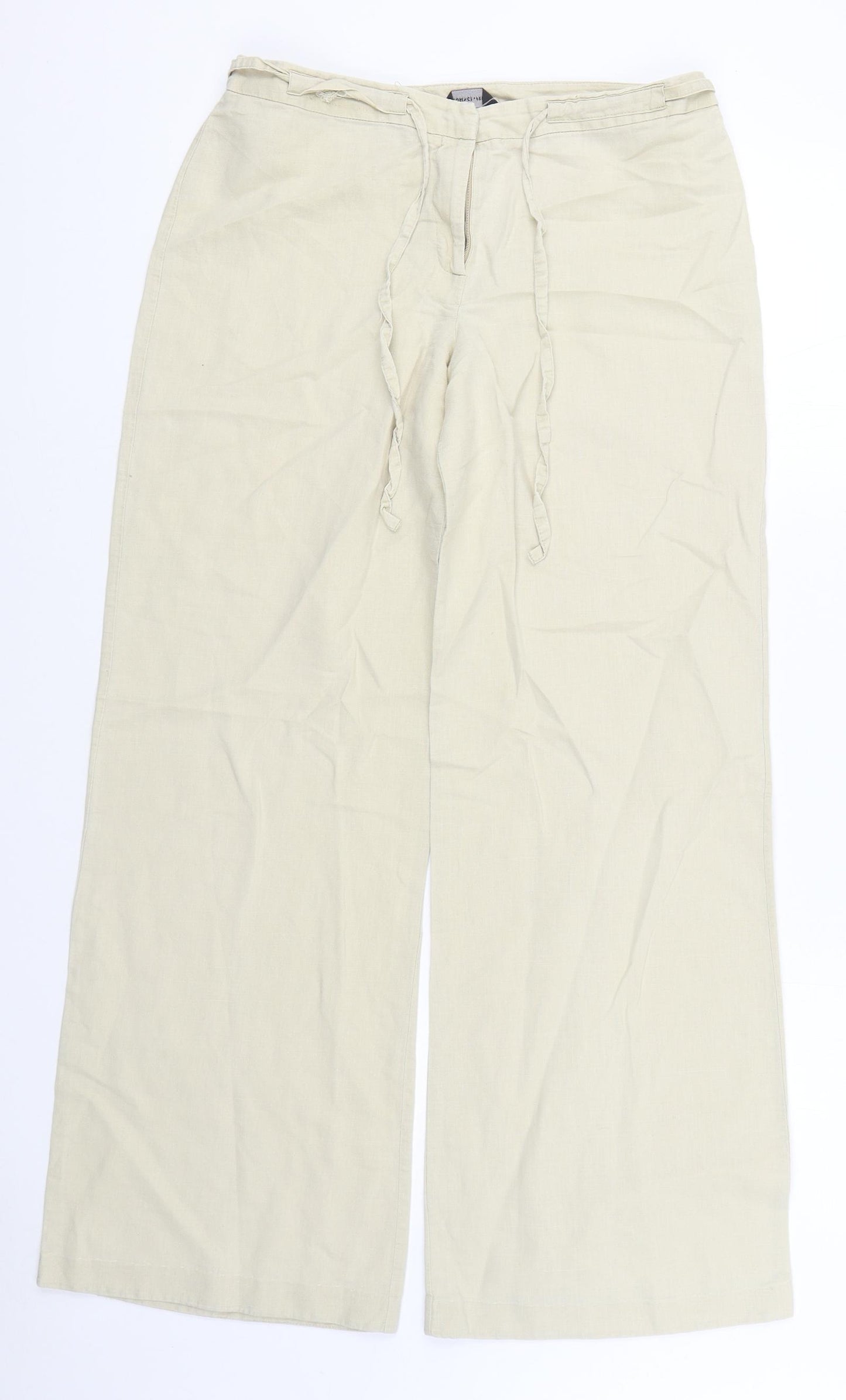 F&F Womens Beige  Linen Trousers  Size 10 L30 in Regular Zip