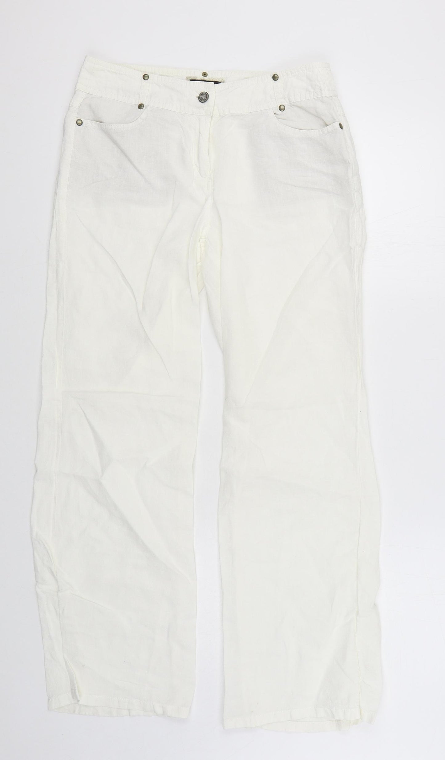 Principles Womens White  Linen Trousers  Size 10 L29 in Regular Zip