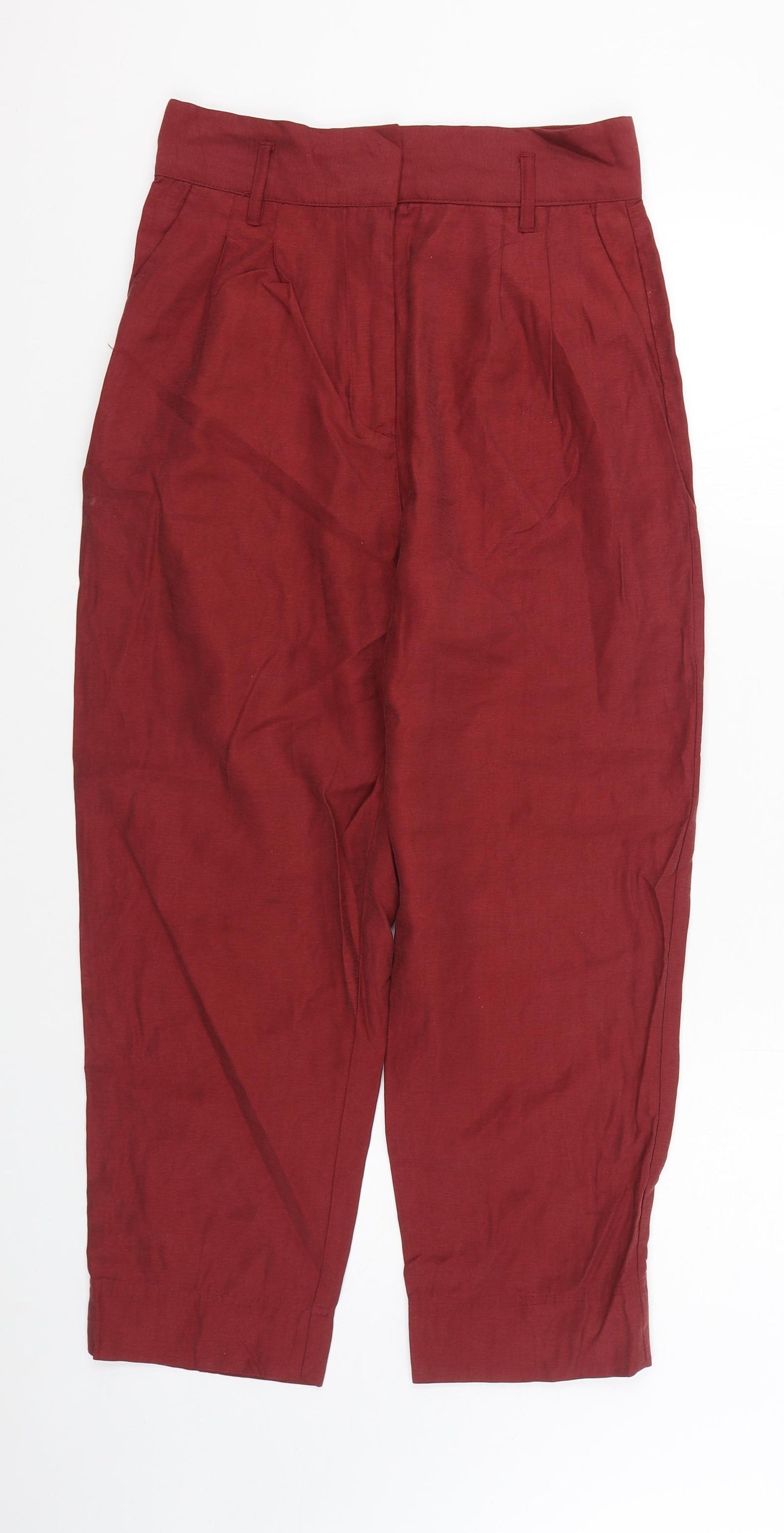 H&M Womens Red  Lyocell Trousers  Size 10 L25 in Regular Zip