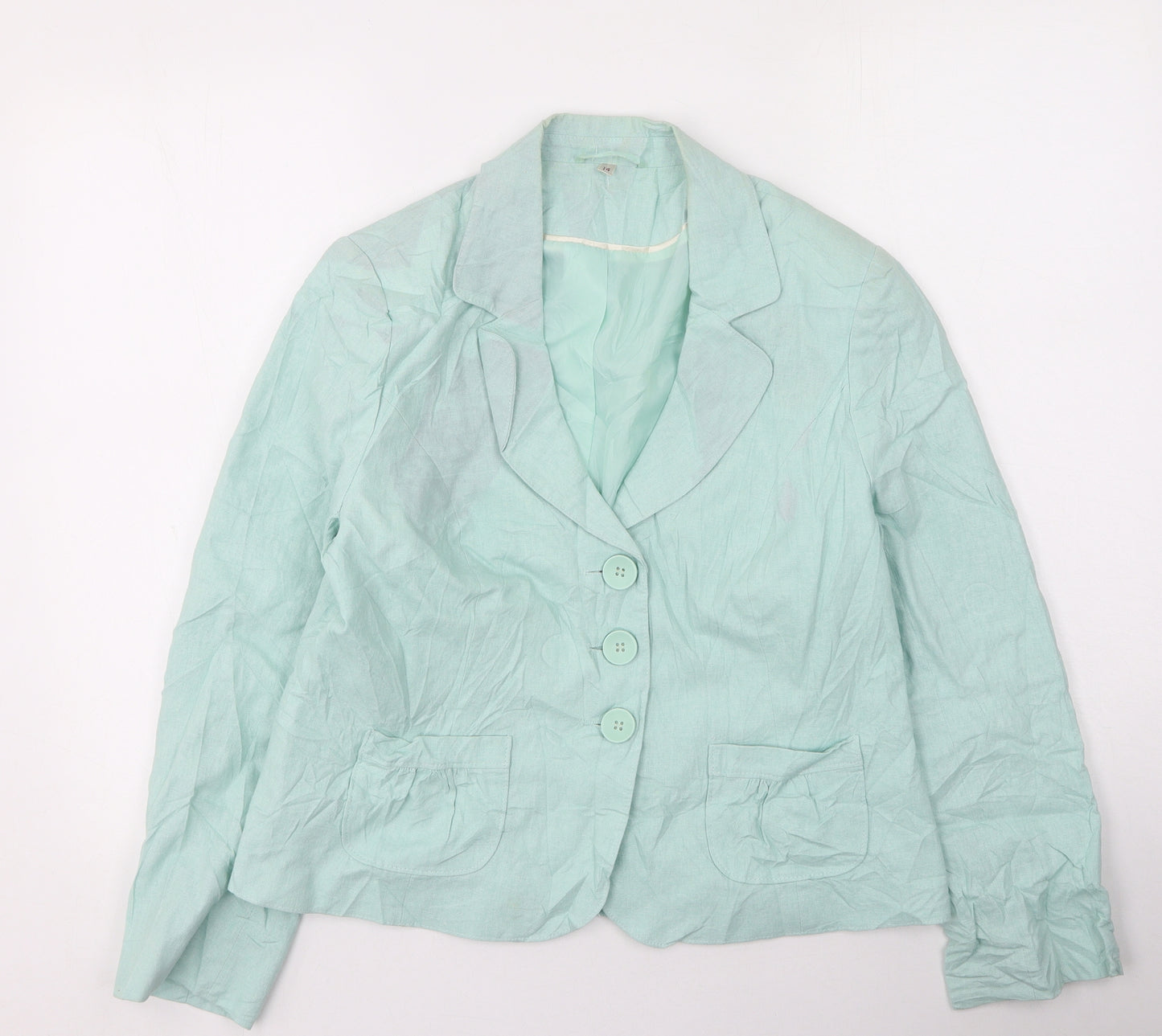Preworn Womens Green Collared  Linen Cardigan Jumper Size 14