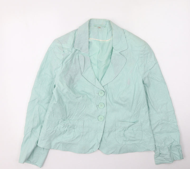 Preworn Womens Green Collared  Linen Cardigan Jumper Size 14