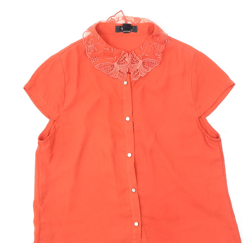 Cutie  Womens Orange  Polyester Basic Button-Up Size 10 Collared
