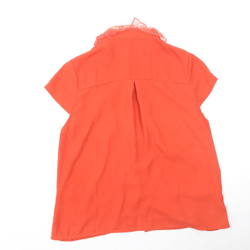 Cutie  Womens Orange  Polyester Basic Button-Up Size 10 Collared